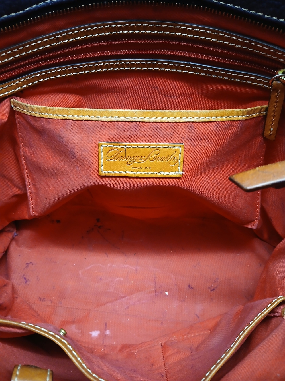 Dooney & Bourke Navy and Brown Pebble Leather Shoulder Bag - Picture 10 of 12